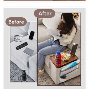 Sunflower Holdings Bamboo Couch Arm Table Drinks & Devices  Non-Slip Waterproof